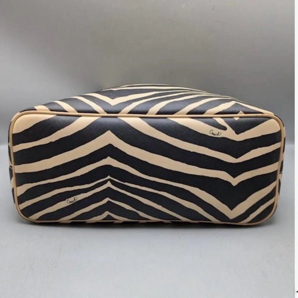 Coach Black & Beige Zebra Print PVC Park Metro Tote Bag Authentic